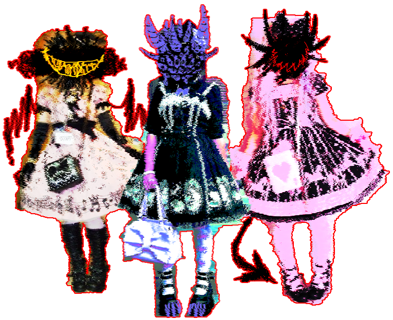 monster girls wearing bittersweet lolita dresses